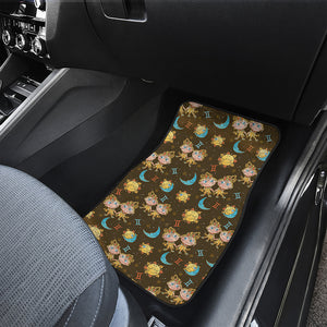 Cute Cartoon Gemini Pattern Print Front and Back Car Floor Mats