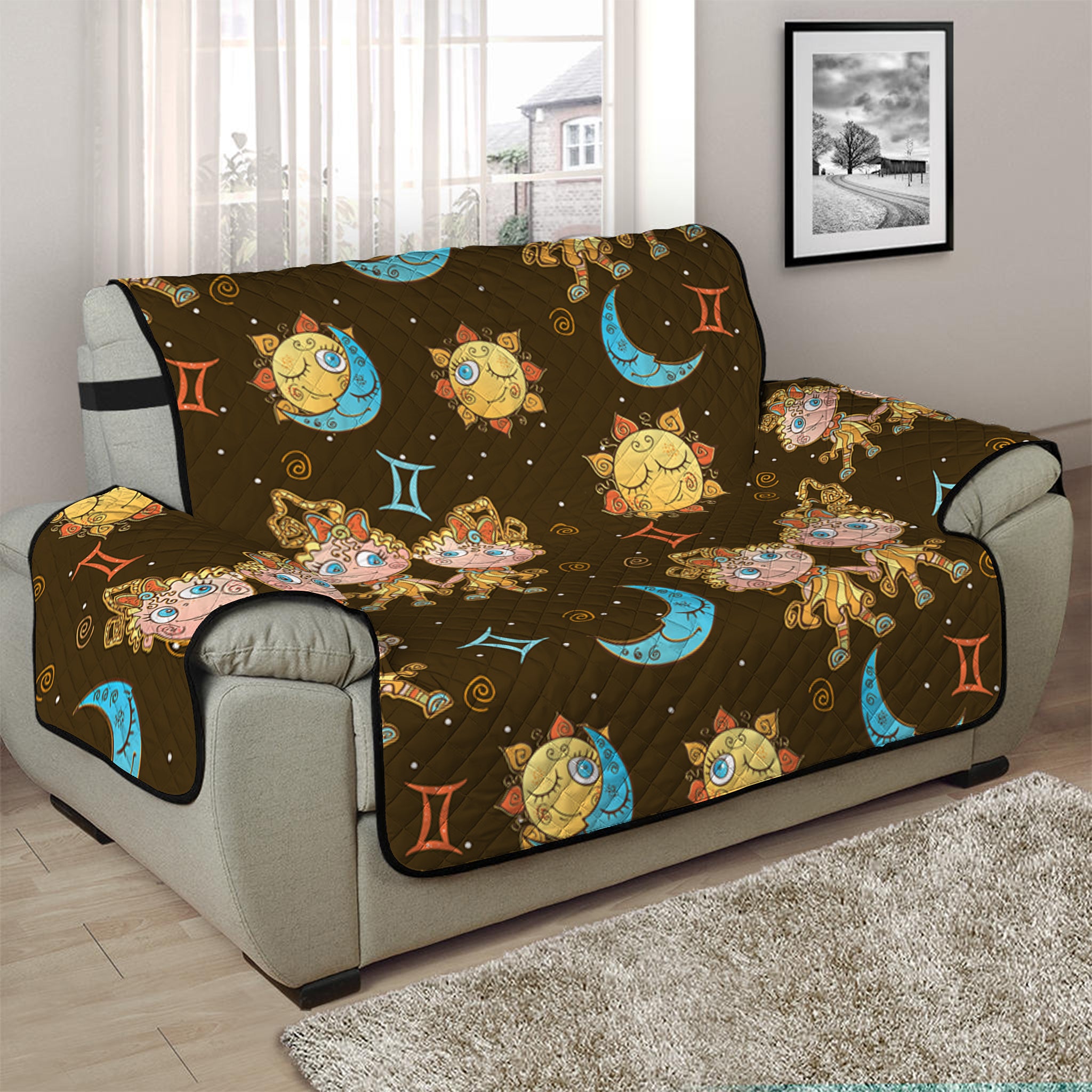 Cute Cartoon Gemini Pattern Print Half Sofa Protector