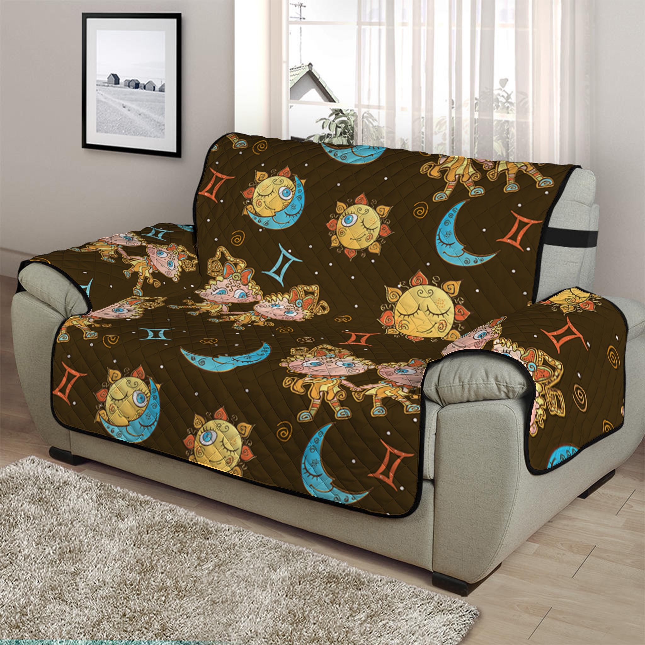 Cute Cartoon Gemini Pattern Print Half Sofa Protector