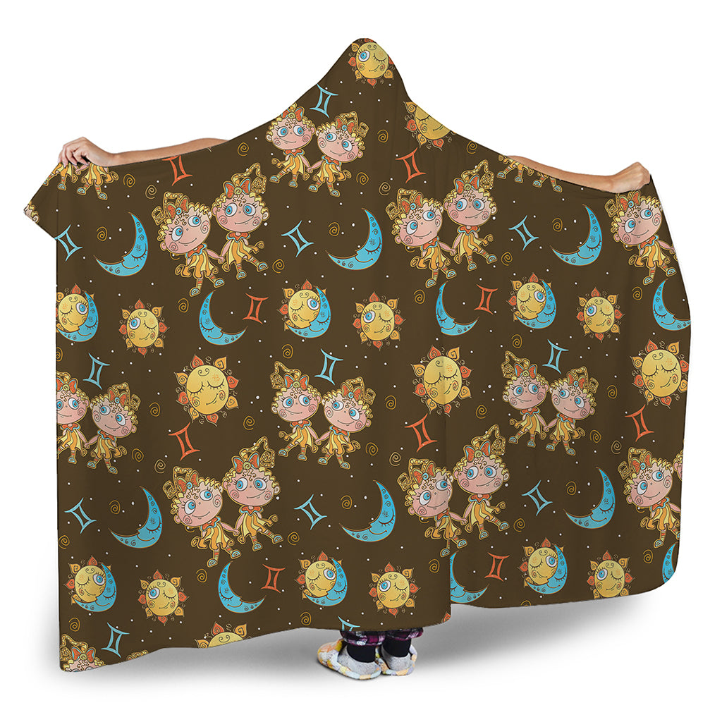 Cute Cartoon Gemini Pattern Print Hooded Blanket