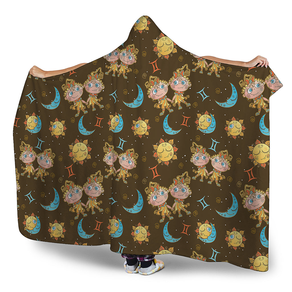 Cute Cartoon Gemini Pattern Print Hooded Blanket