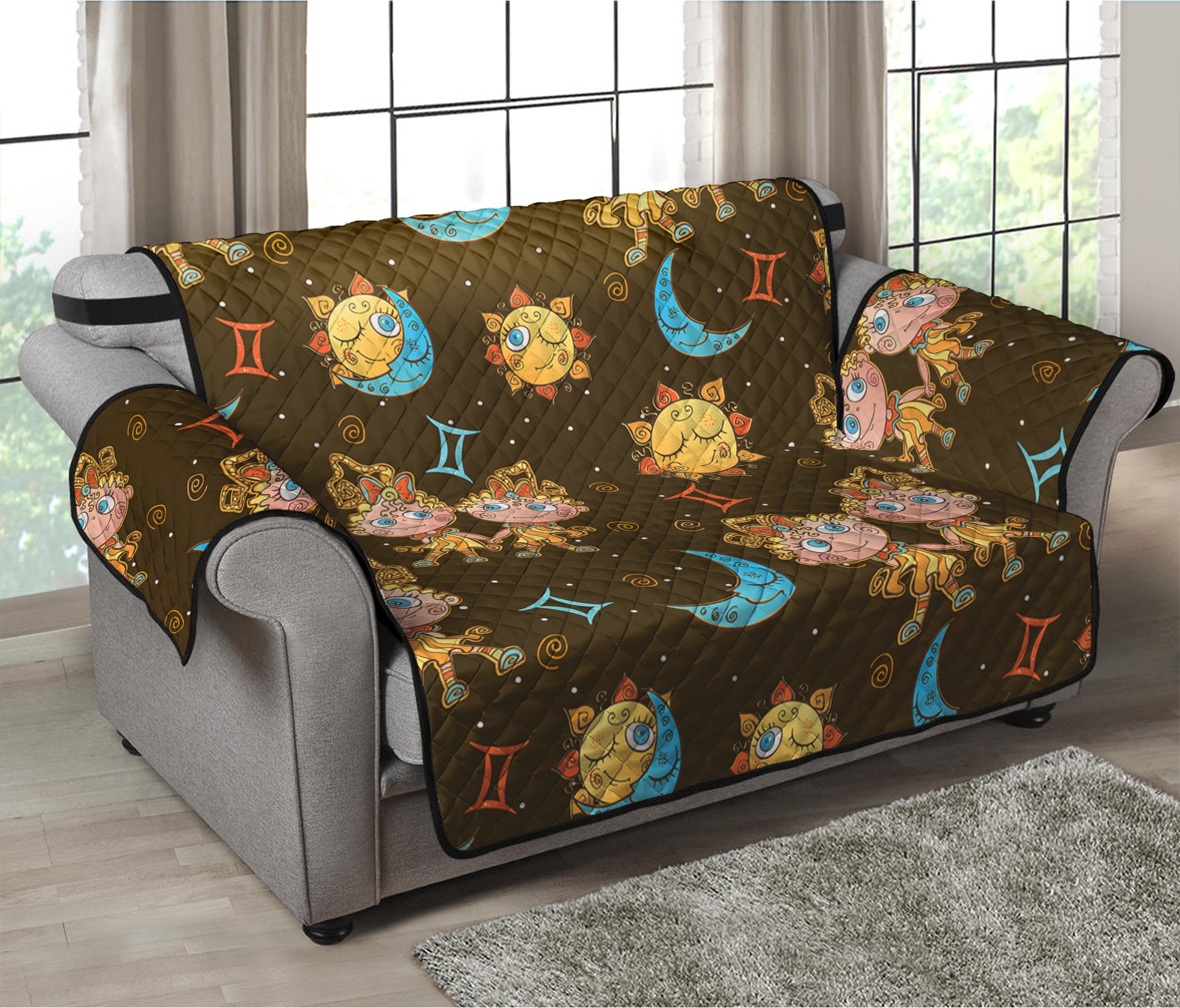 Cute Cartoon Gemini Pattern Print Loveseat Protector