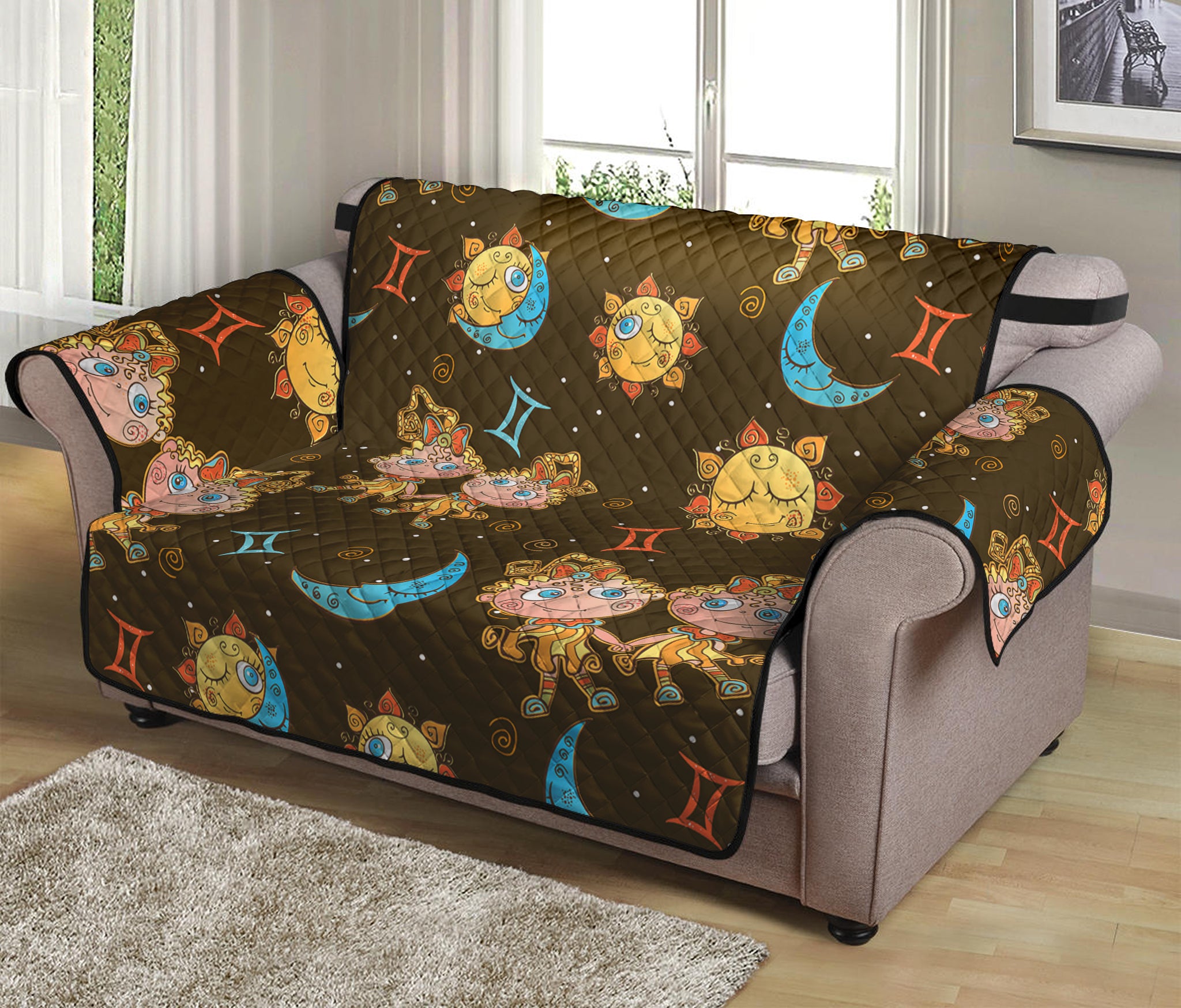 Cute Cartoon Gemini Pattern Print Loveseat Protector