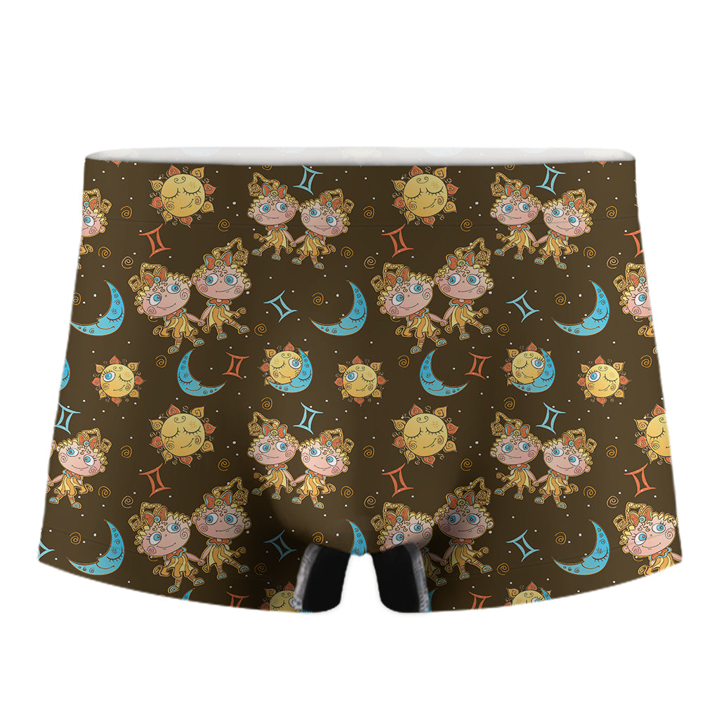 Cute Cartoon Gemini Pattern Print Men's Boxer Briefs