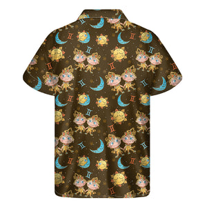 Cute Cartoon Gemini Pattern Print Men's Short Sleeve Shirt