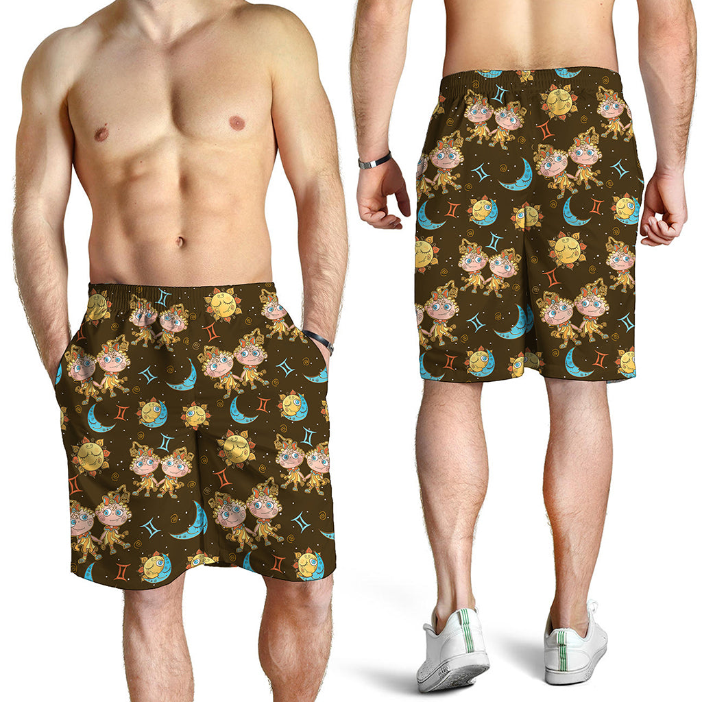 Cute Cartoon Gemini Pattern Print Men's Shorts
