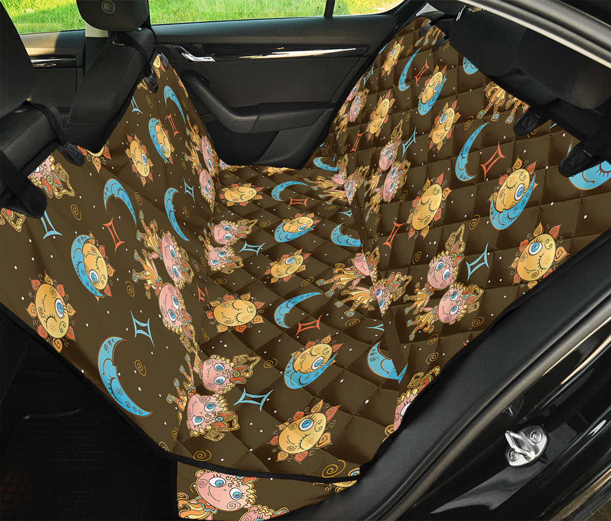 Cute Cartoon Gemini Pattern Print Pet Car Back Seat Cover