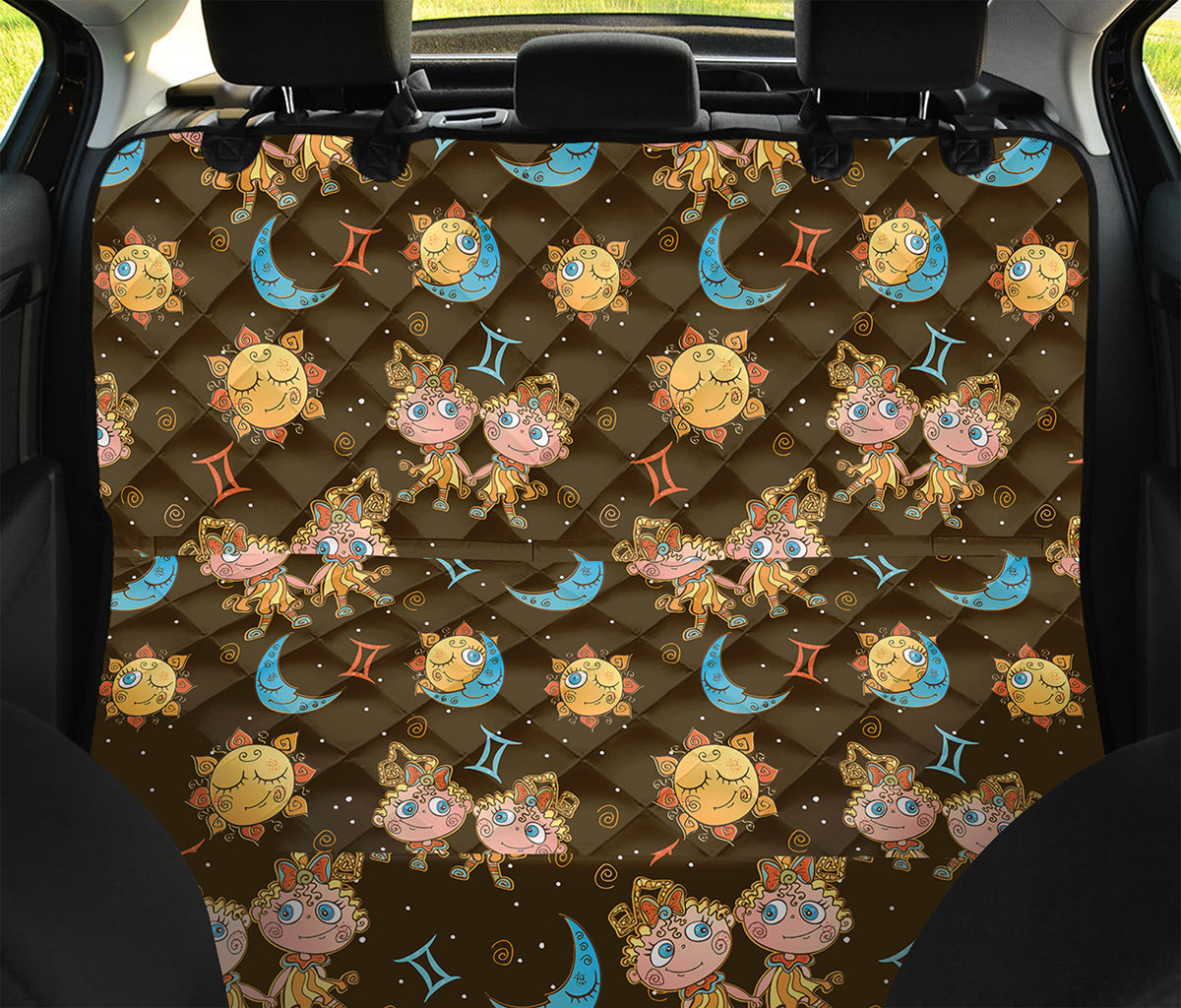 Cute Cartoon Gemini Pattern Print Pet Car Back Seat Cover