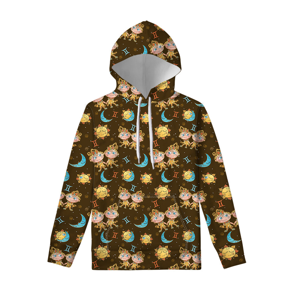 Cute Cartoon Gemini Pattern Print Pullover Hoodie