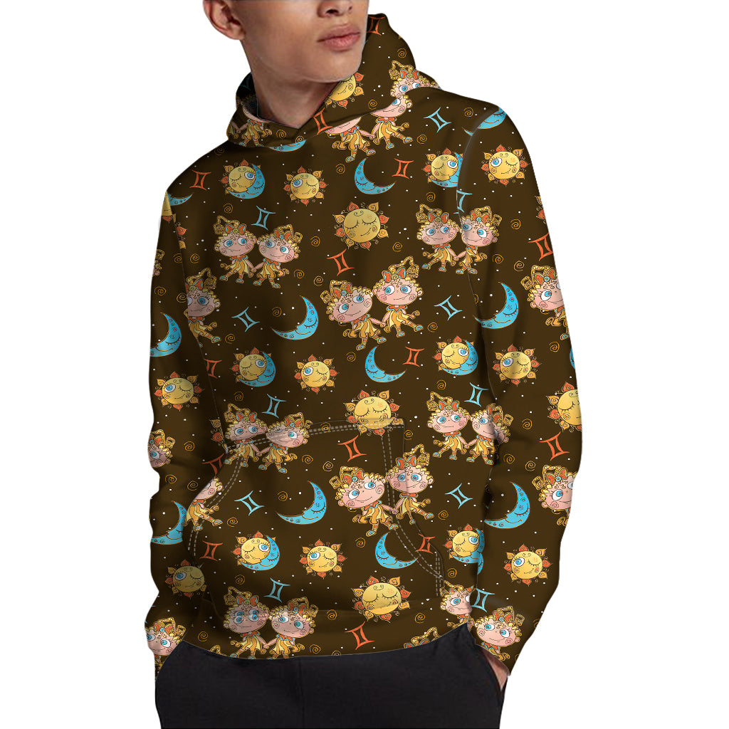 Cute Cartoon Gemini Pattern Print Pullover Hoodie