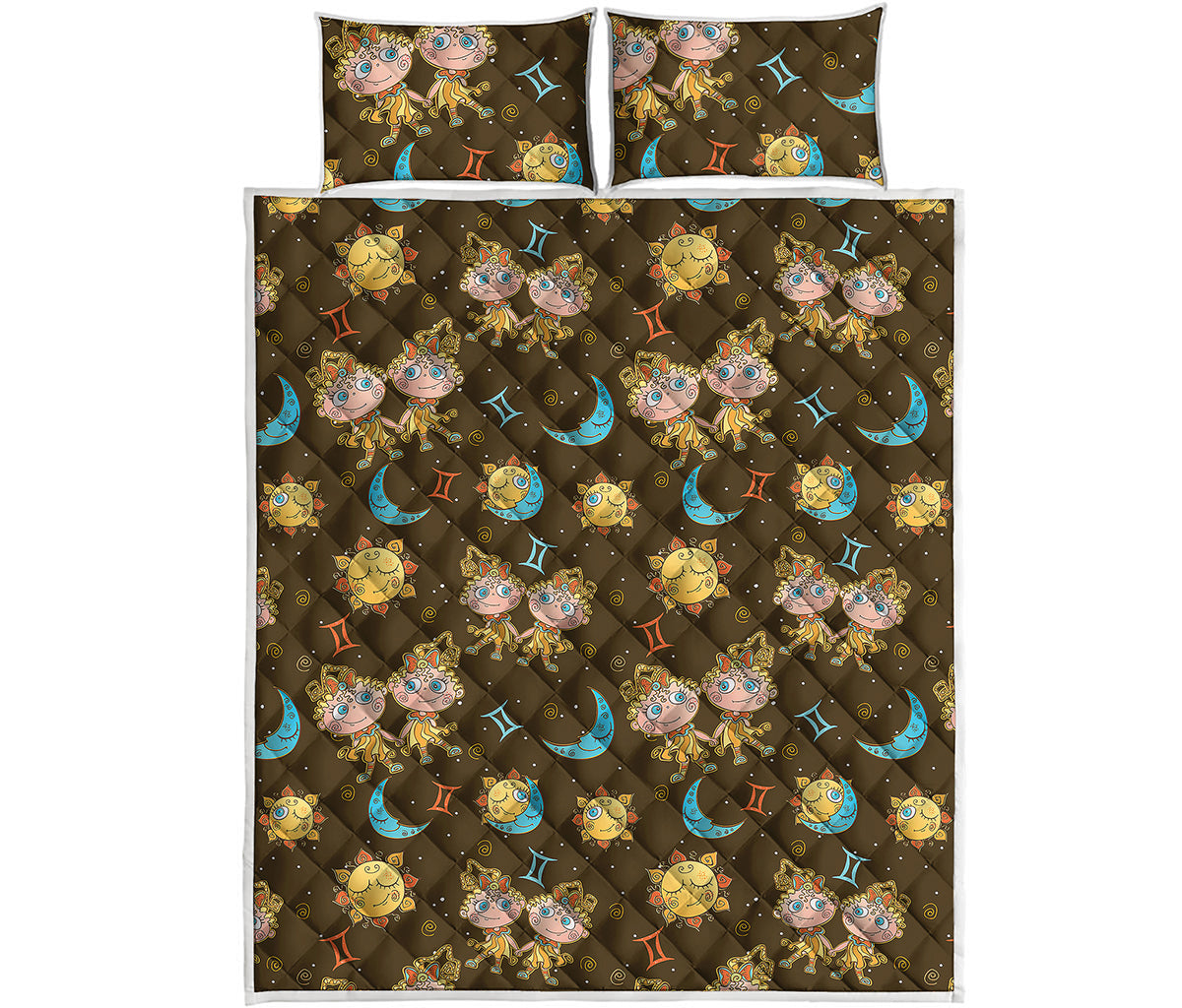 Cute Cartoon Gemini Pattern Print Quilt Bed Set