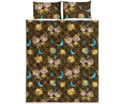 Cute Cartoon Gemini Pattern Print Quilt Bed Set