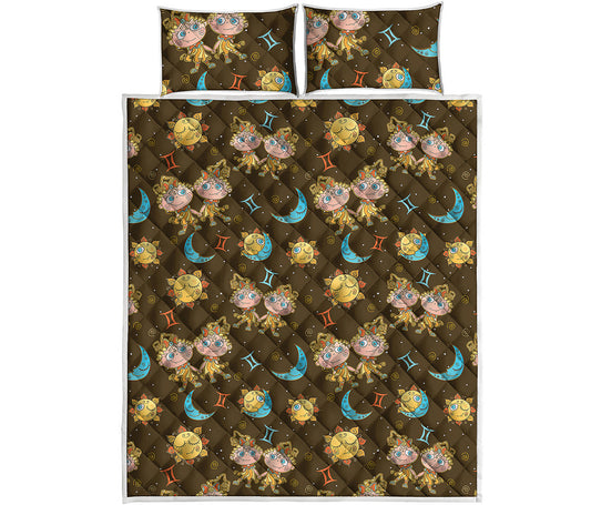 Cute Cartoon Gemini Pattern Print Quilt Bed Set