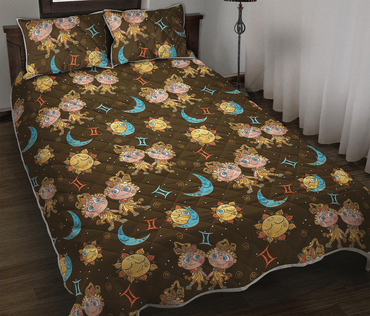 Cute Cartoon Gemini Pattern Print Quilt Bed Set
