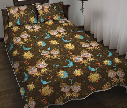 Cute Cartoon Gemini Pattern Print Quilt Bed Set
