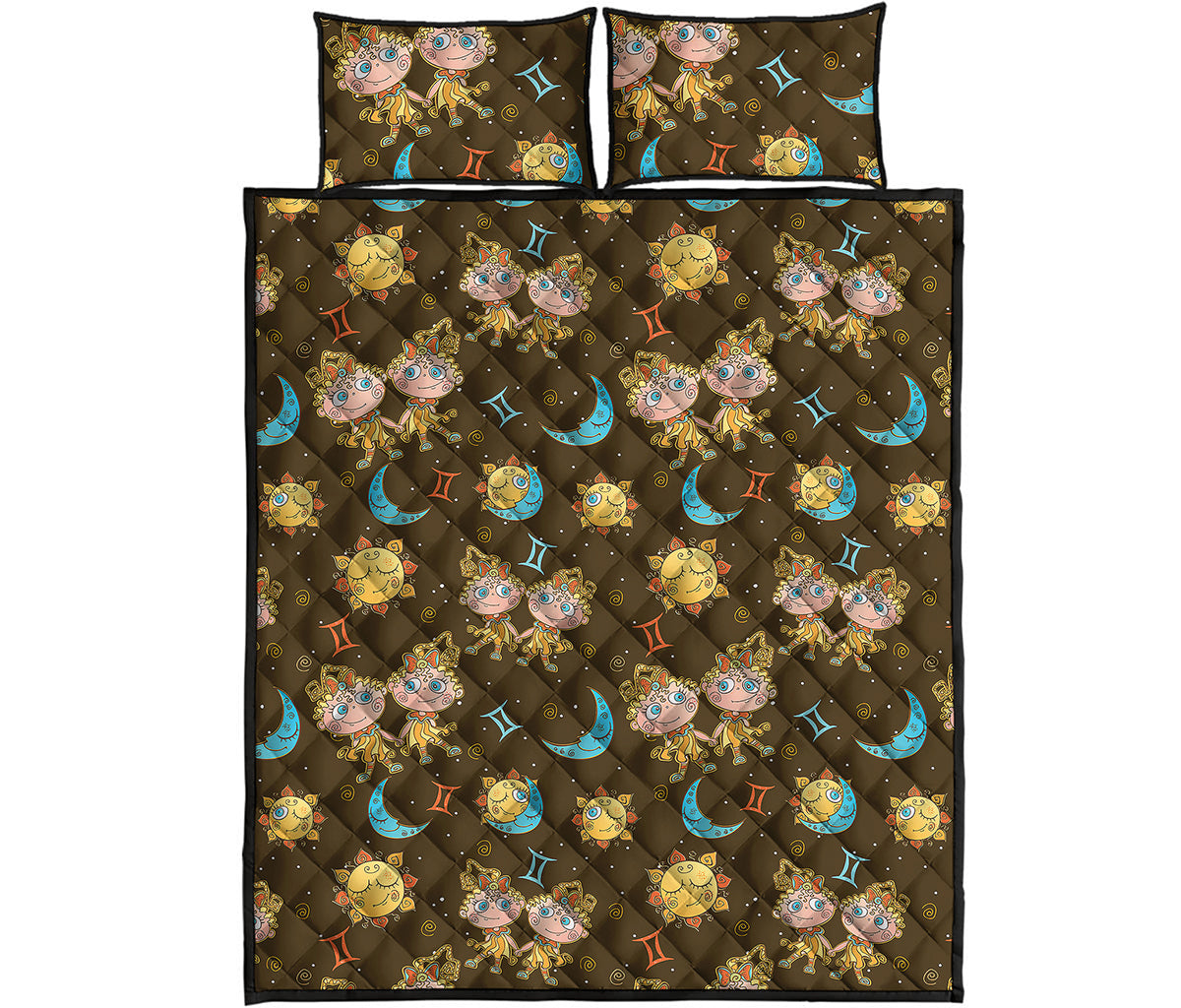 Cute Cartoon Gemini Pattern Print Quilt Bed Set