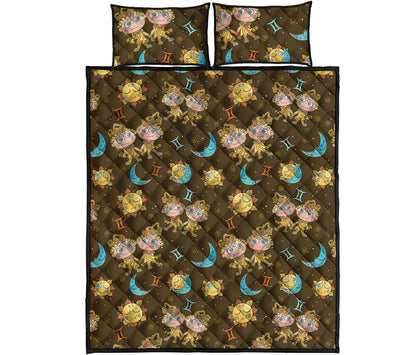 Cute Cartoon Gemini Pattern Print Quilt Bed Set