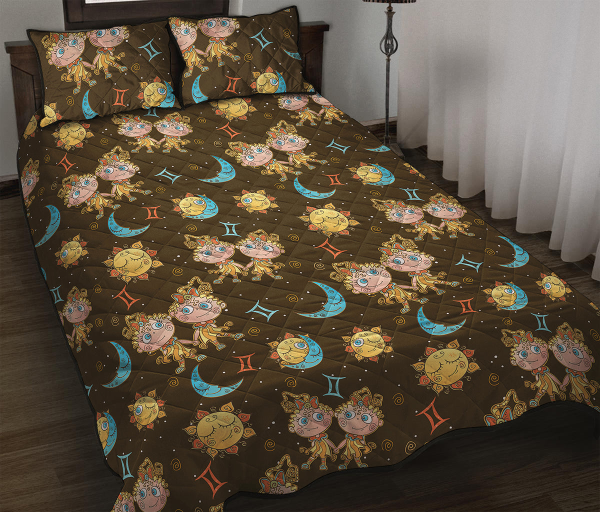 Cute Cartoon Gemini Pattern Print Quilt Bed Set