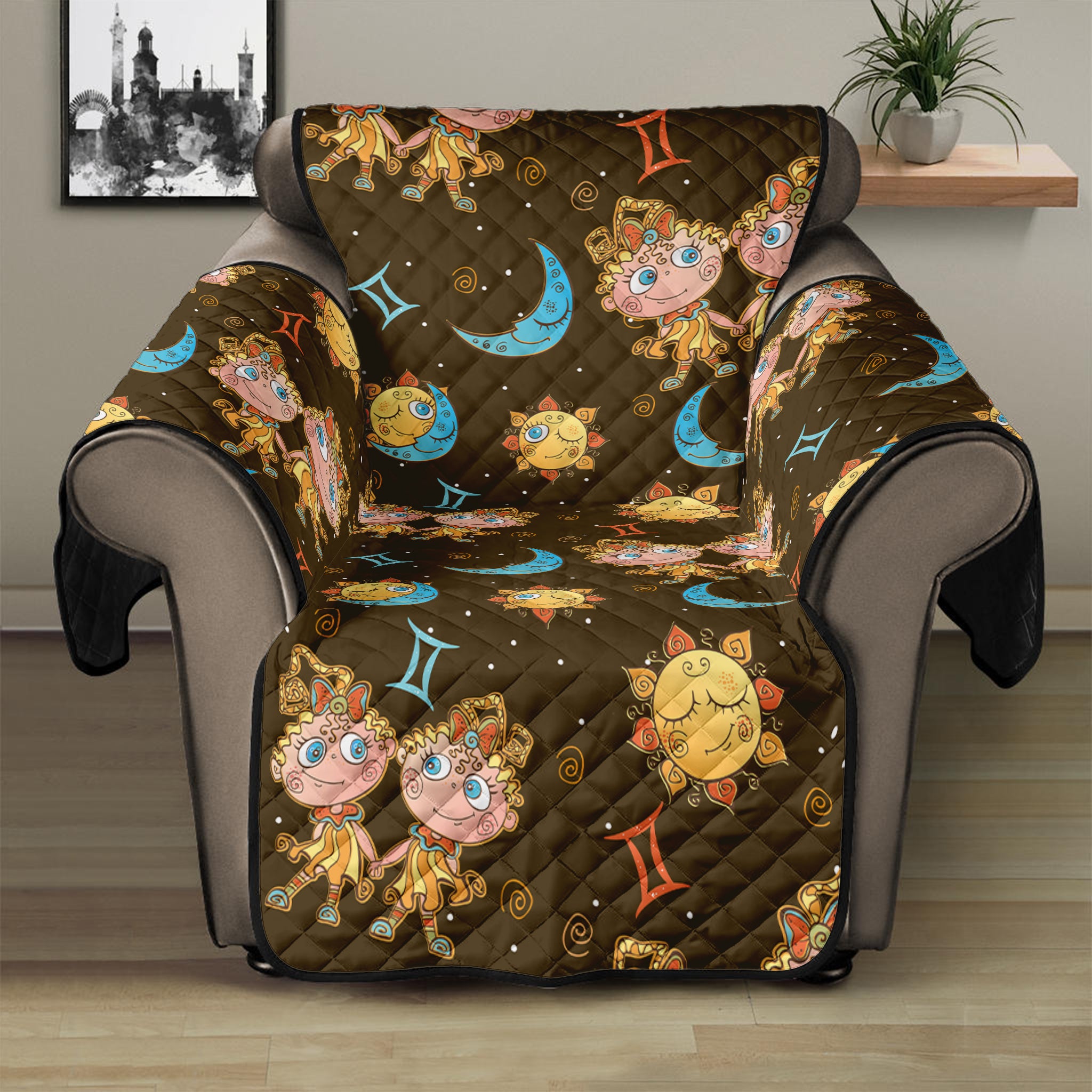 Cute Cartoon Gemini Pattern Print Recliner Protector