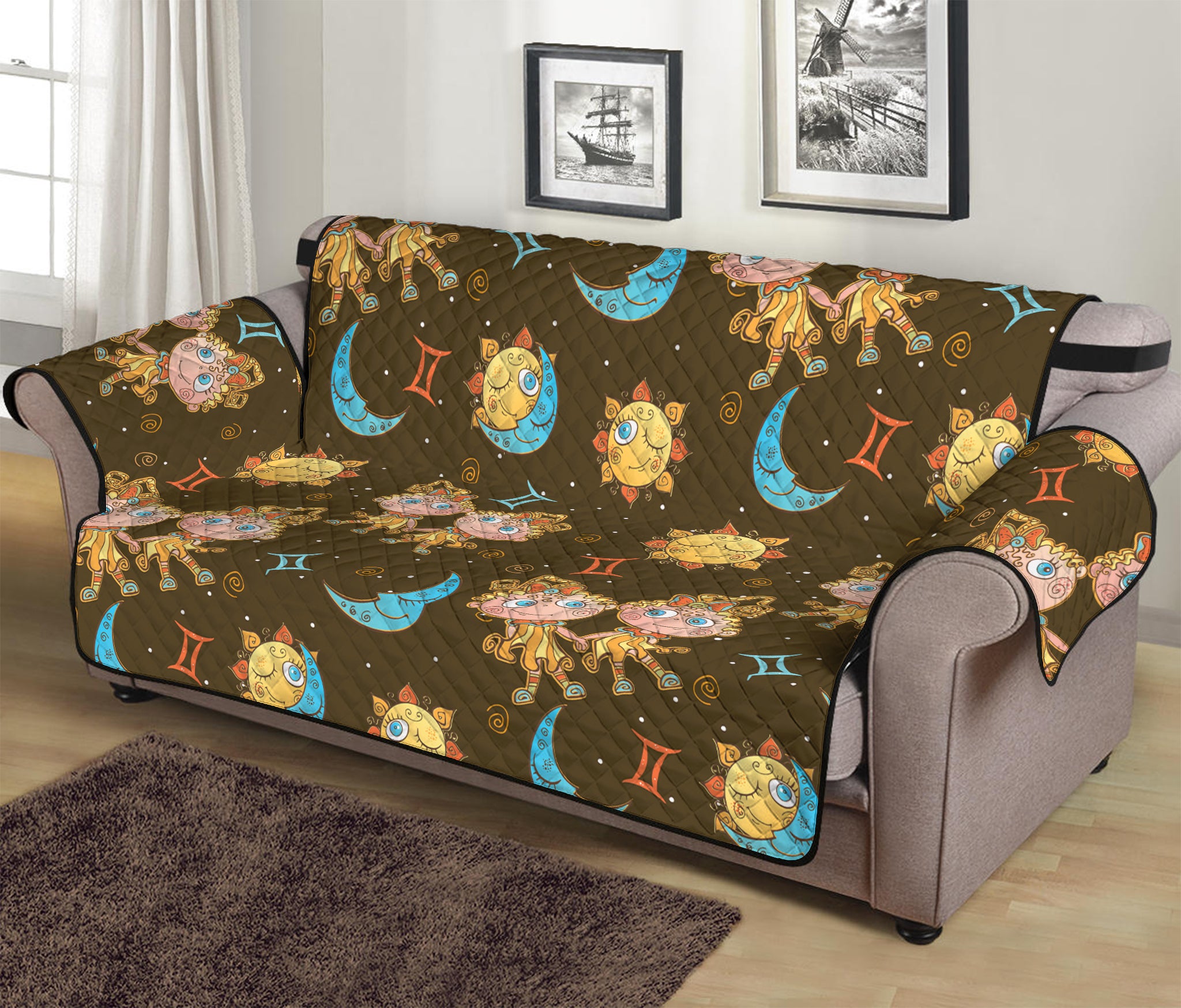 Cute Cartoon Gemini Pattern Print Sofa Protector