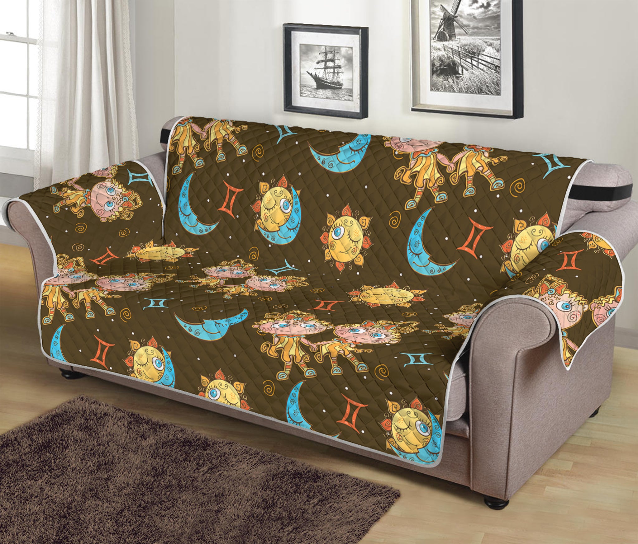 Cute Cartoon Gemini Pattern Print Sofa Protector