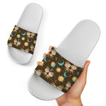 Cute Cartoon Gemini Pattern Print White Slide Sandals
