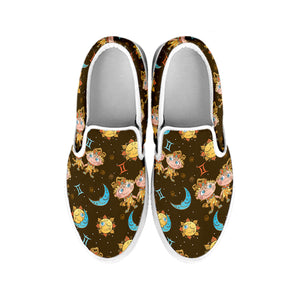 Cute Cartoon Gemini Pattern Print White Slip On Shoes