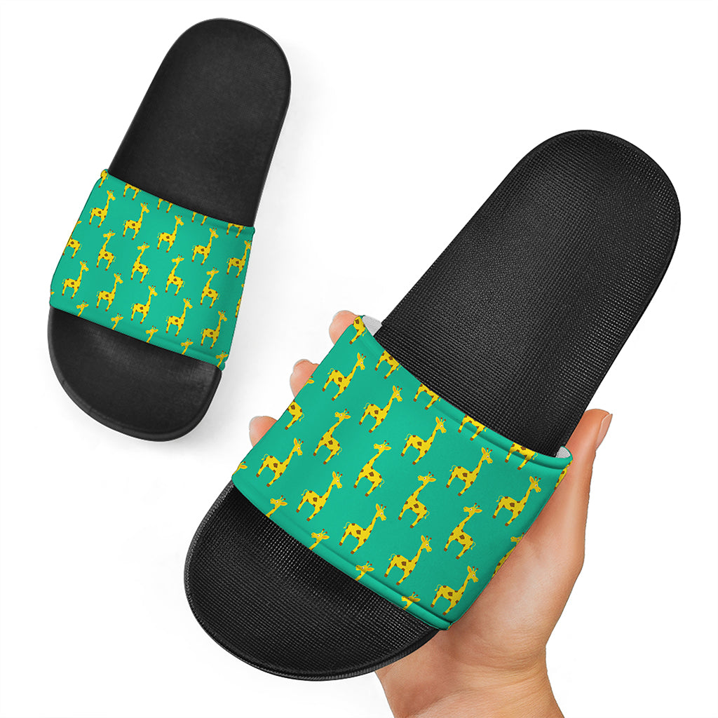 Cute Cartoon Giraffe Pattern Print Black Slide Sandals
