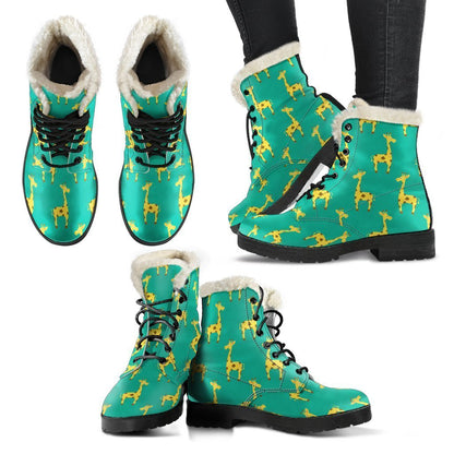 Cute Cartoon Giraffe Pattern Print Comfy Boots GearFrost