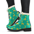 Cute Cartoon Giraffe Pattern Print Faux Fur Leather Boots
