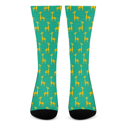 Cute Cartoon Giraffe Pattern Print Crew Socks