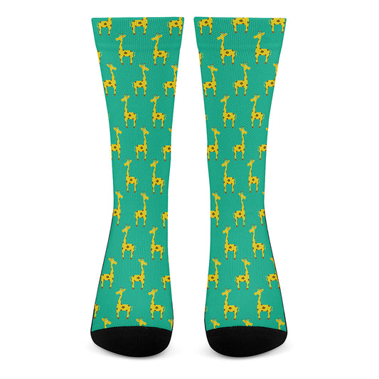 Cute Cartoon Giraffe Pattern Print Crew Socks