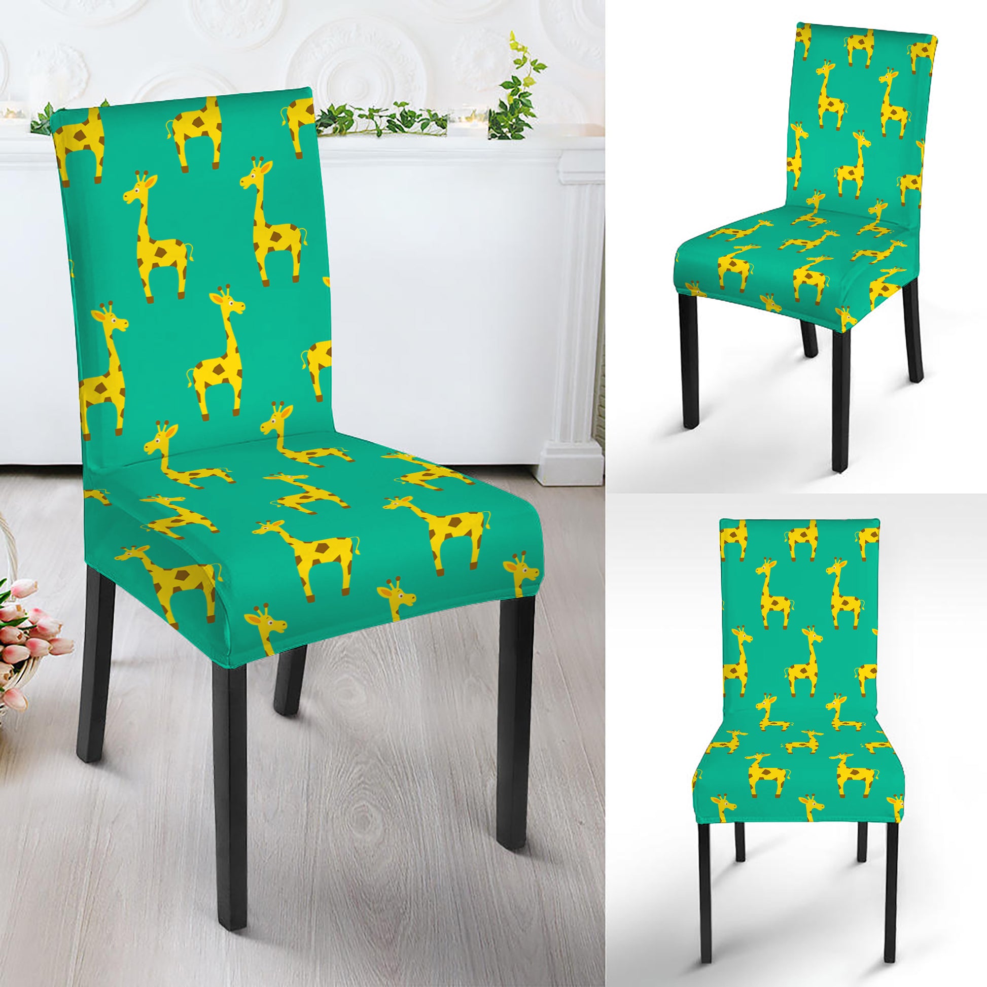 Cute Cartoon Giraffe Pattern Print Dining Chair Slipcover