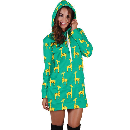 Cute Cartoon Giraffe Pattern Print Hoodie Dress GearFrost