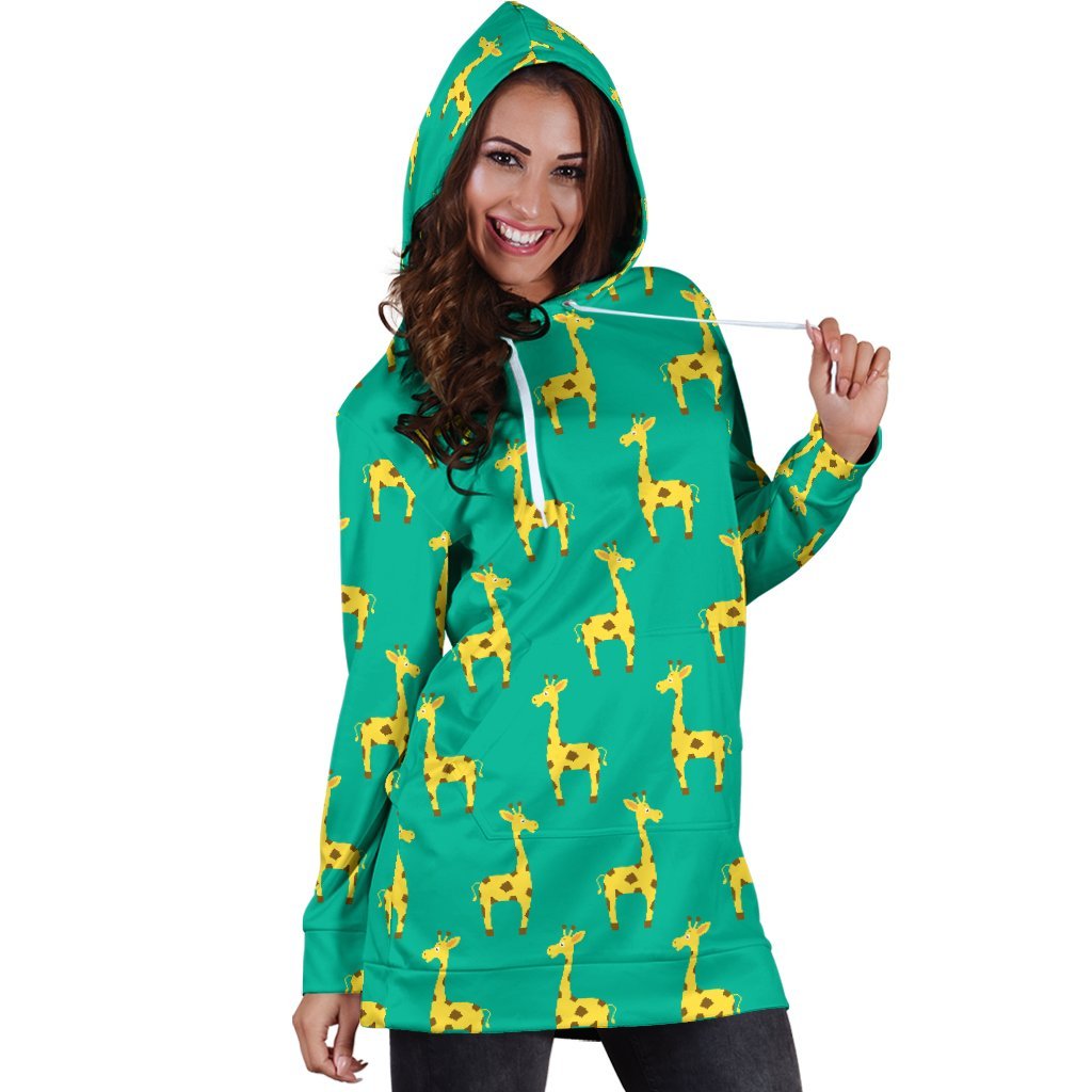Cute Cartoon Giraffe Pattern Print Hoodie Dress GearFrost