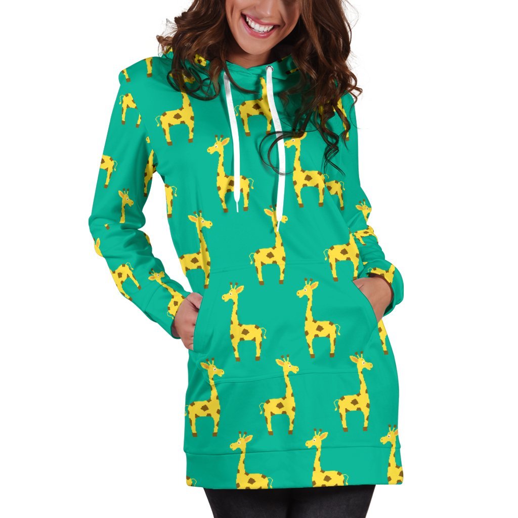Cute Cartoon Giraffe Pattern Print Hoodie Dress GearFrost