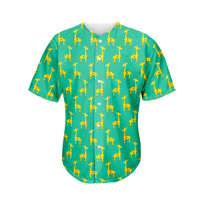 Cute Cartoon Giraffe Pattern Print Men's Baseball Jersey