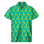 Cute Cartoon Giraffe Pattern Print Men's Short Sleeve Shirt