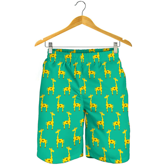 Cute Cartoon Giraffe Pattern Print Men's Shorts