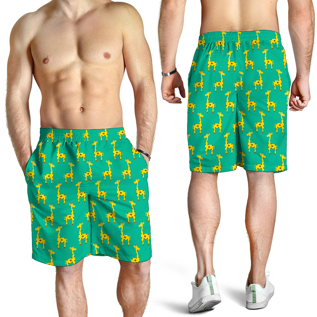 Cute Cartoon Giraffe Pattern Print Men's Shorts