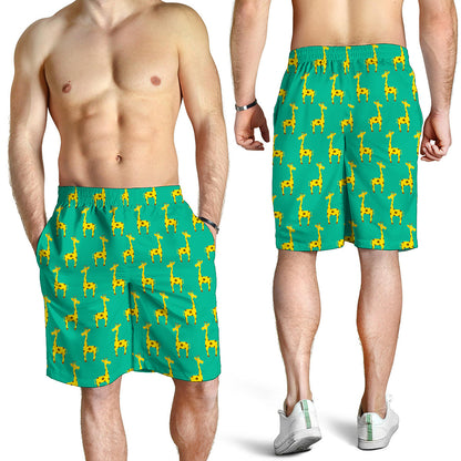 Cute Cartoon Giraffe Pattern Print Men's Shorts