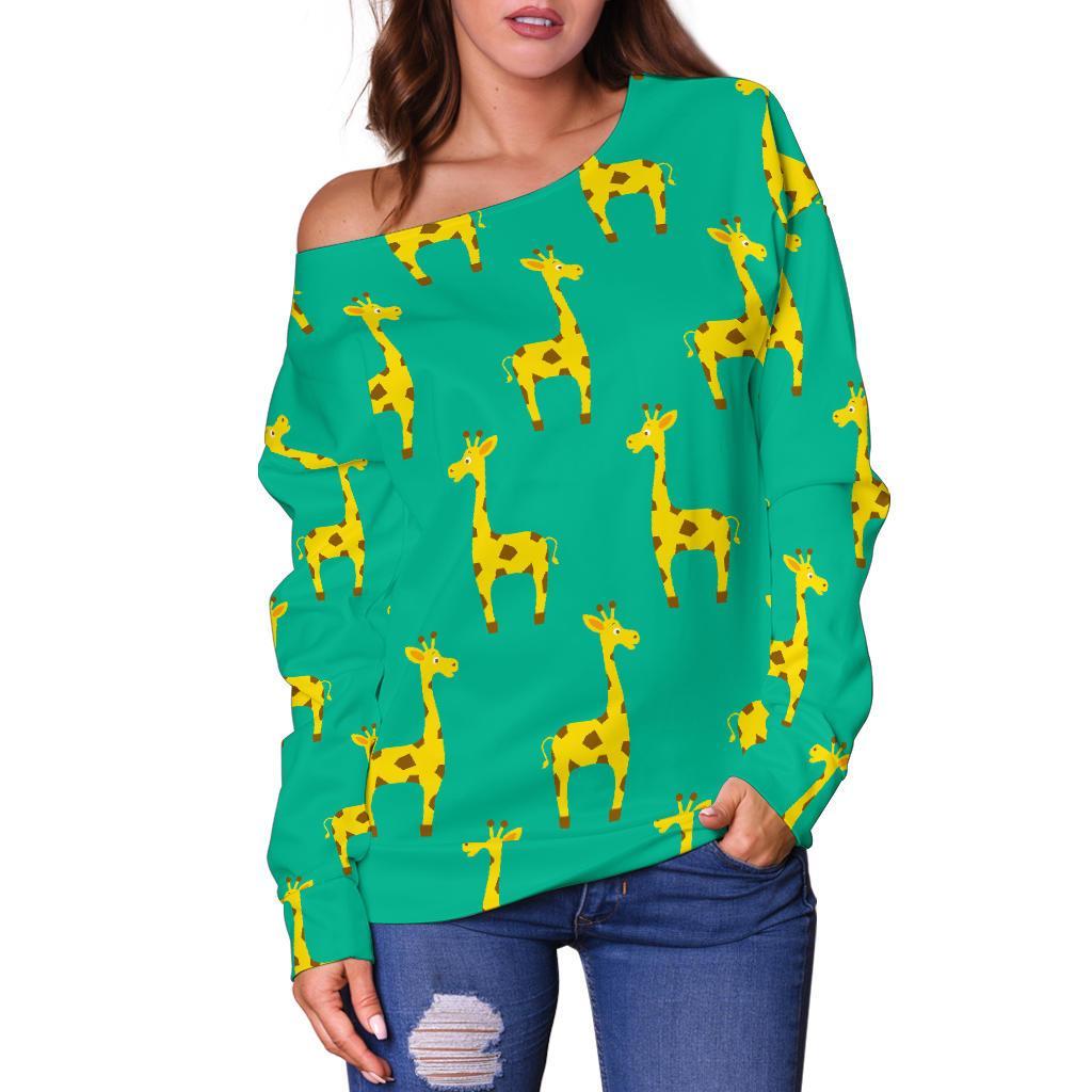 Cute Cartoon Giraffe Pattern Print Off Shoulder Sweatshirt GearFrost