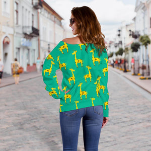 Cute Cartoon Giraffe Pattern Print Off Shoulder Sweatshirt GearFrost