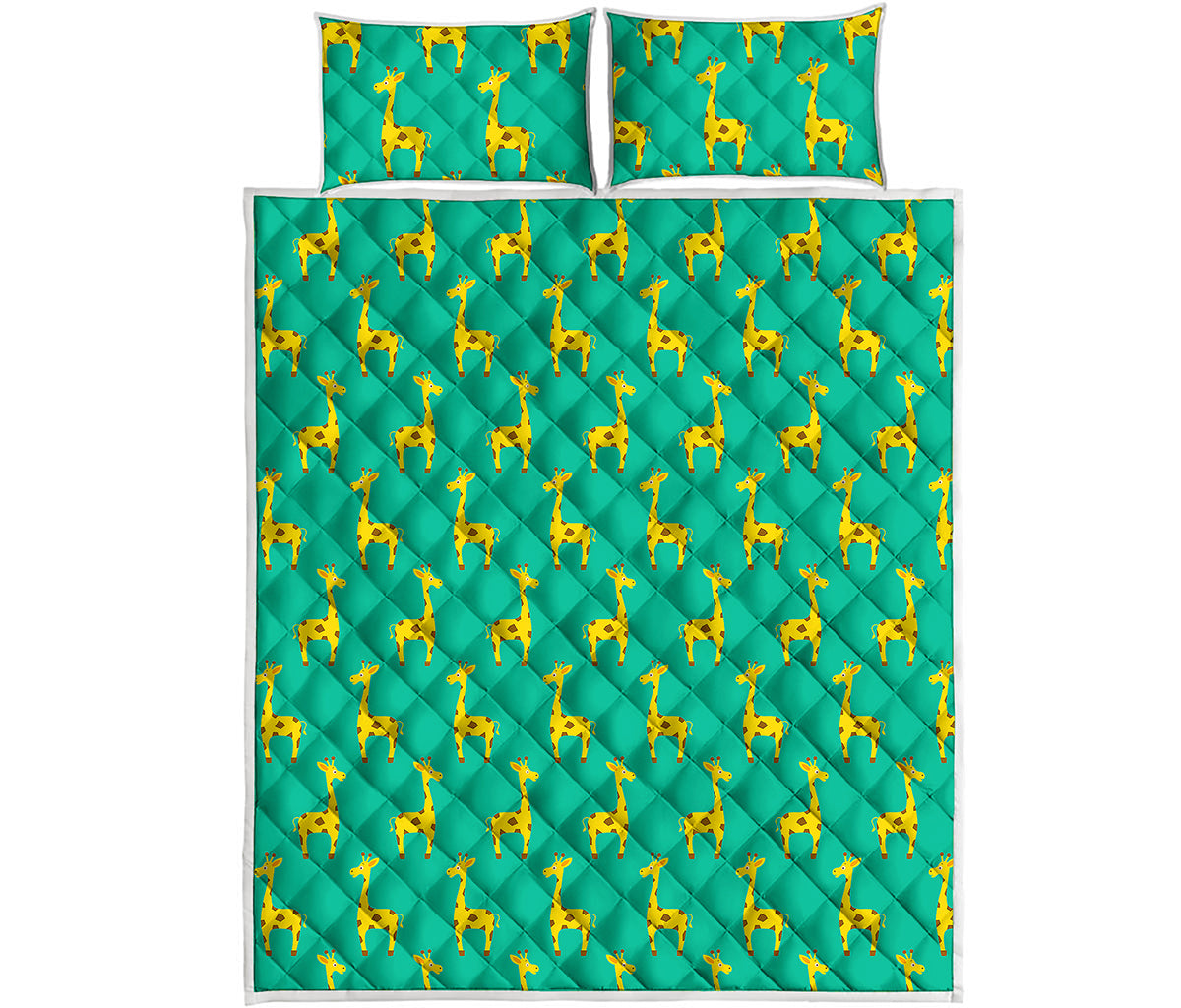 Cute Cartoon Giraffe Pattern Print Quilt Bed Set