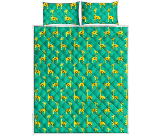 Cute Cartoon Giraffe Pattern Print Quilt Bed Set
