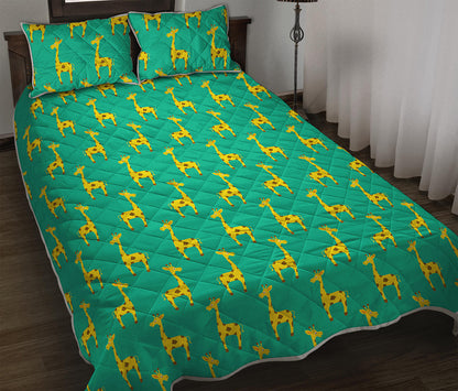 Cute Cartoon Giraffe Pattern Print Quilt Bed Set