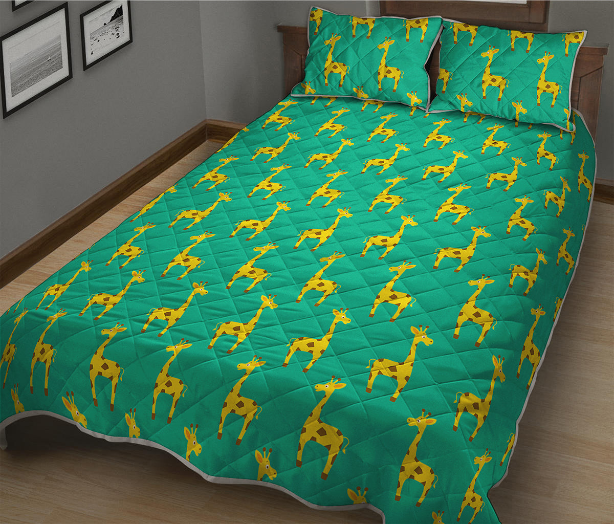 Cute Cartoon Giraffe Pattern Print Quilt Bed Set