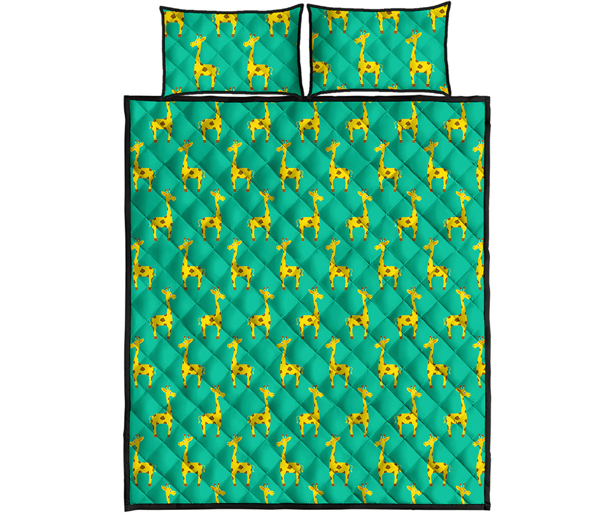 Cute Cartoon Giraffe Pattern Print Quilt Bed Set