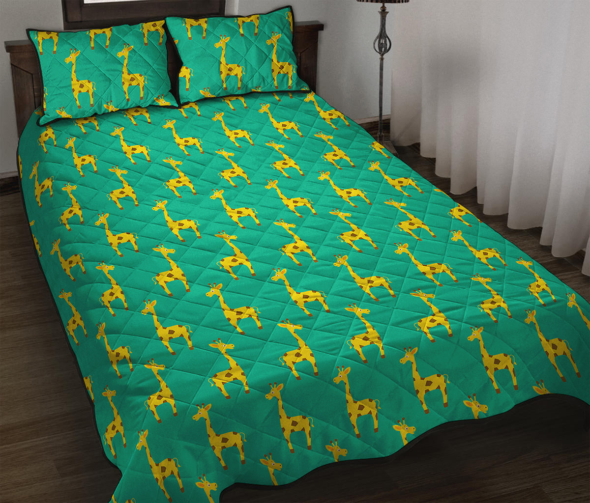 Cute Cartoon Giraffe Pattern Print Quilt Bed Set