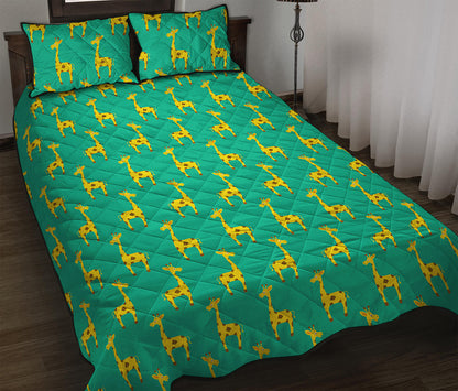 Cute Cartoon Giraffe Pattern Print Quilt Bed Set